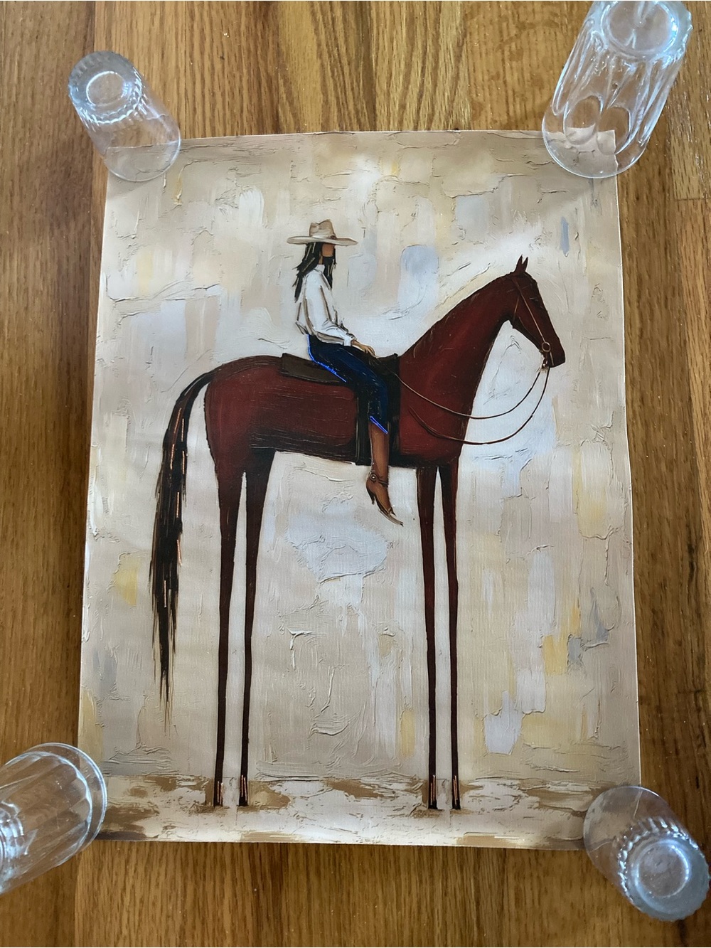 New canvas abstract cowgirl embroidered accents